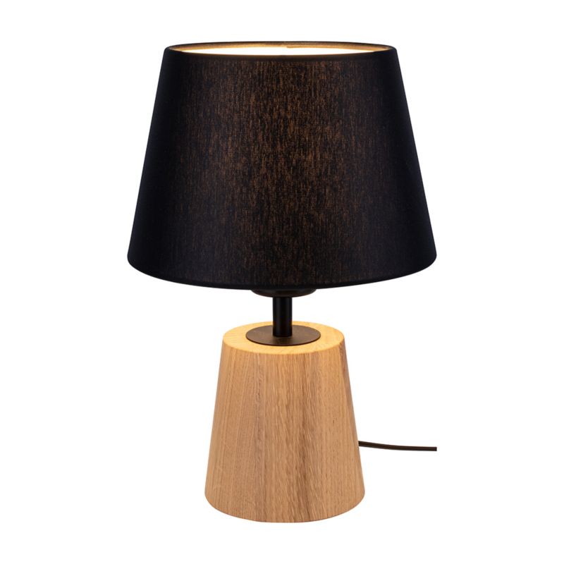 Drejet bordlampe SPOT Light 1xE27 maks. 25W olieret egetræ FSC med sort lampeskærm, 1 stk.