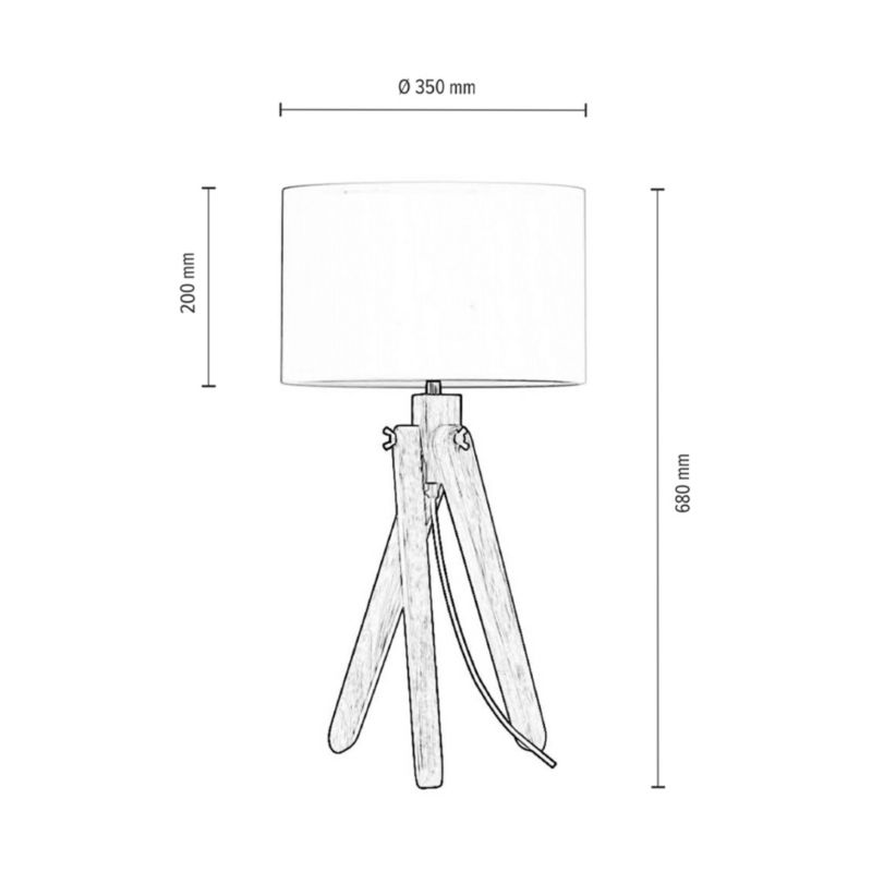 Træbordlampe SPOT Light 1xE27 Max. 40W Olieret FSC-eg med hvidt stofskærm, polsk producent, 1 stk.