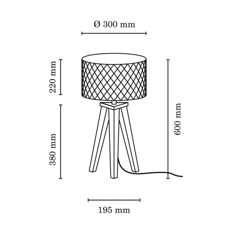 Træbordlampe SPOT Light 1xE27 Max. 60W Olieret Eg FSC med Sølvfarvet Stofskærm, Polsk Producent, 1 stk.