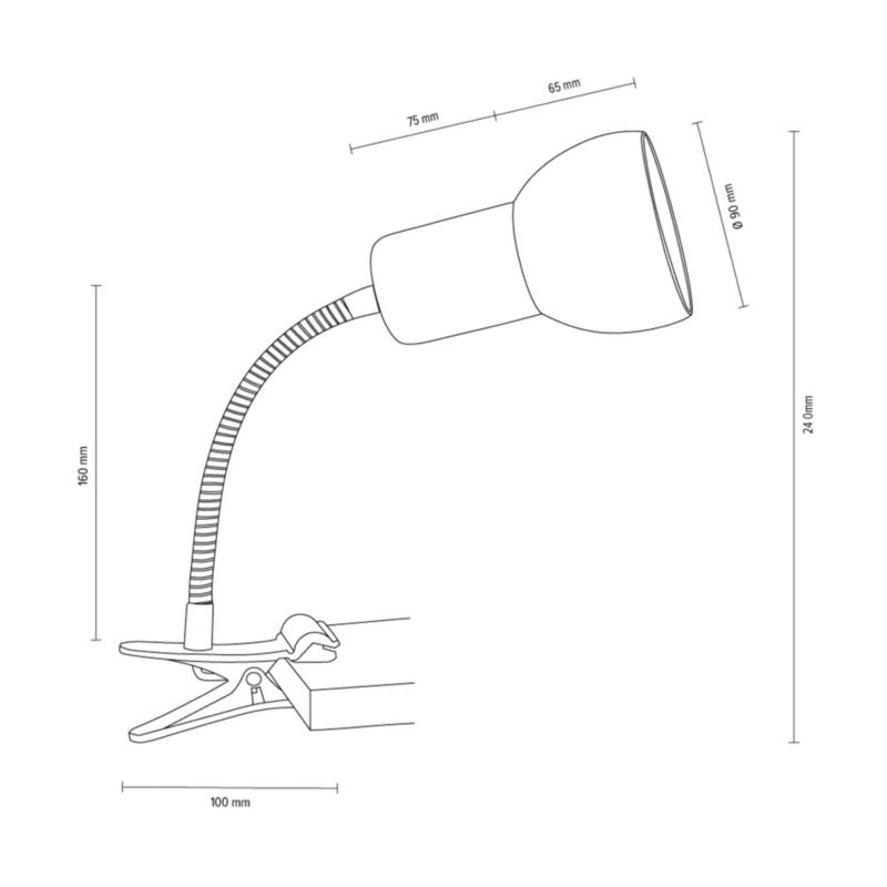 Træbordlampe med Clip SPOT Light 1xE27 60W Blegnet Eg FSC med Hvid Skærm, Polsk Producent, 1 stk.