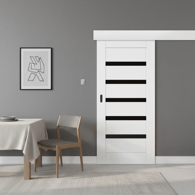 Skydedør Credis 90 cm Hvid Sort Glas