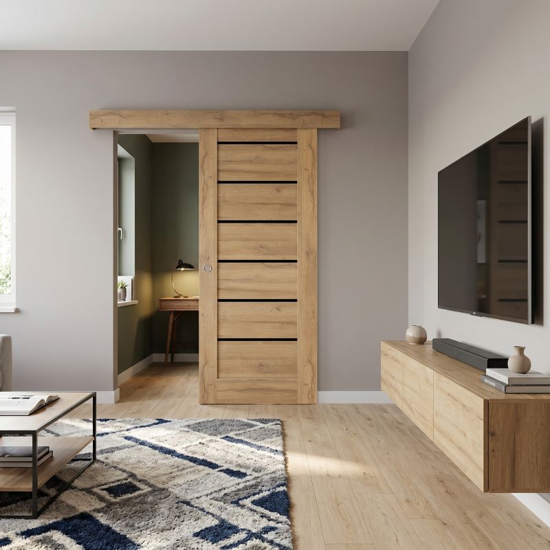 Skydedør Toreno 80 cm Eg Grandson med Sort Glas
