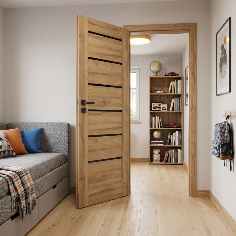 Indvendig dør Toreno 70 venstre egetræ grandson med sorte glas