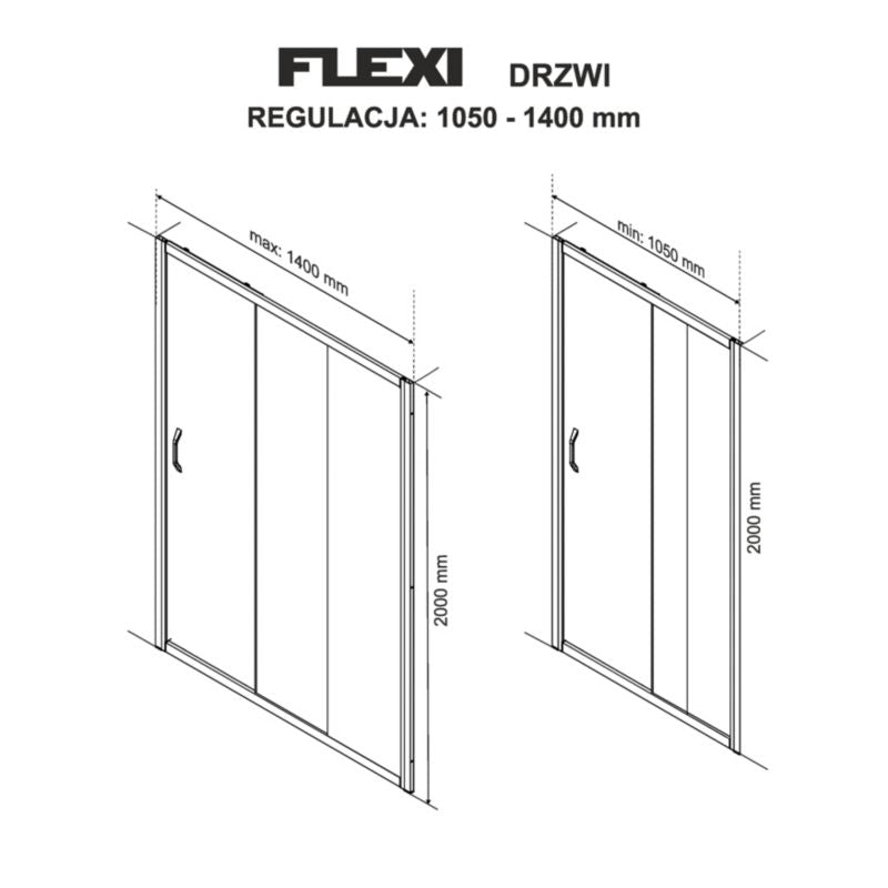 Durasan Flexi skydedør til brusekabine, justerbar 105 - 140 cm, sort