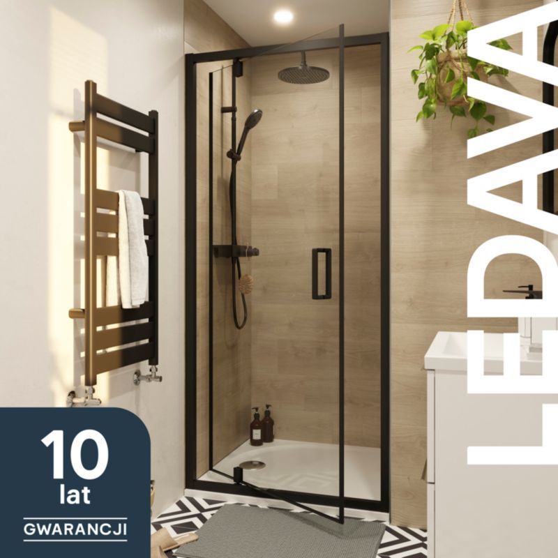 GoodHome Ledava vippe-duschdør 90 cm mat-sort / transparent