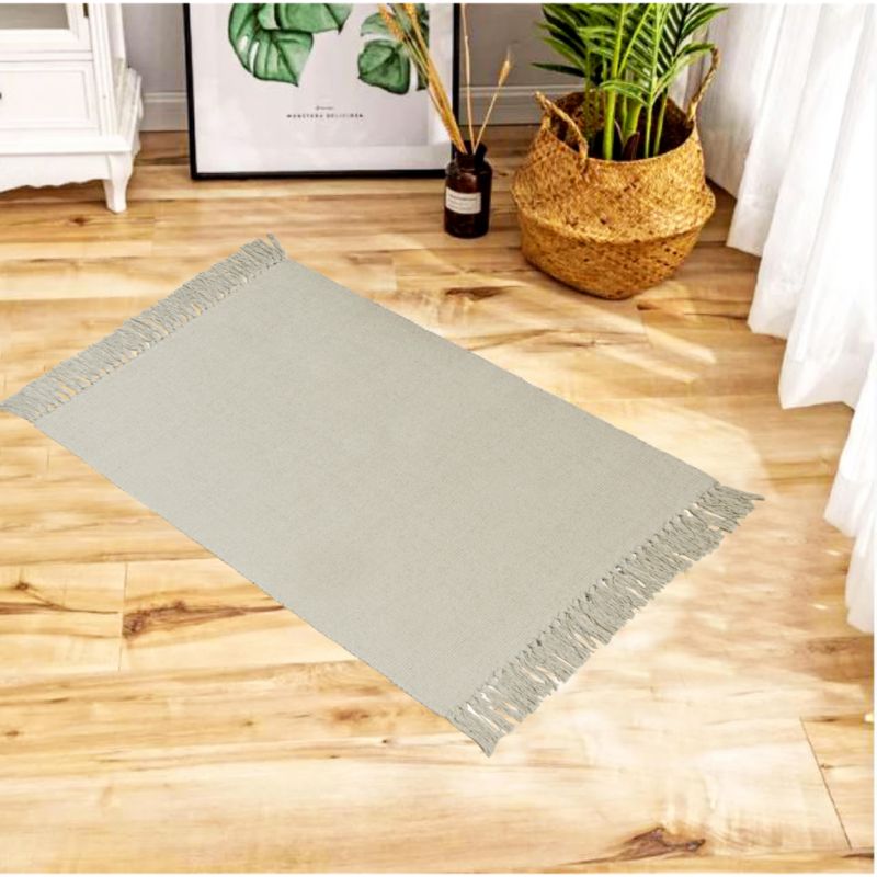 Beige tæppe 50 x 80 cm – håndvævet i 100% bomuld