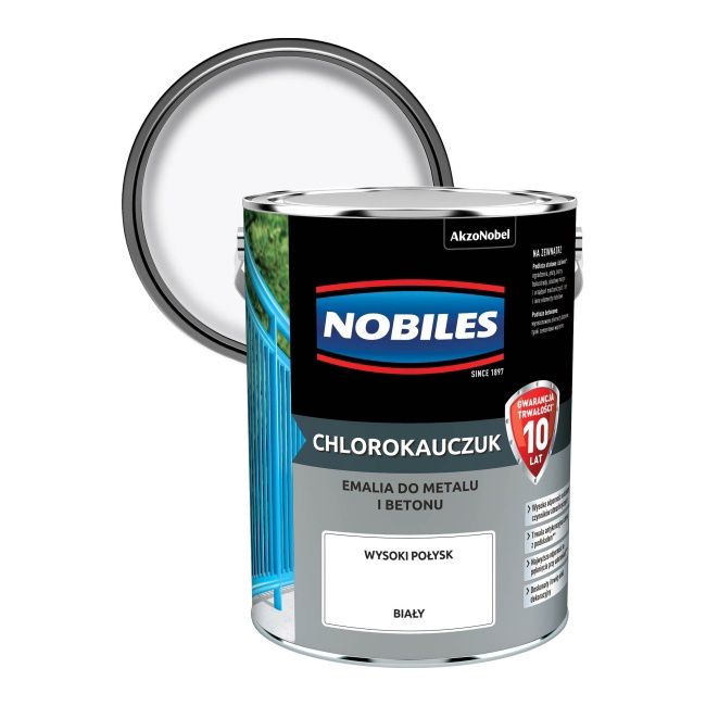 Nobiles klorokauczuk-emalje til metal og beton, hvid, 5 l