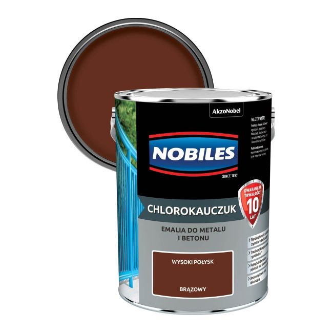 Nobiles chlorokauczuk-emalje til metal og beton, brun, 5 l