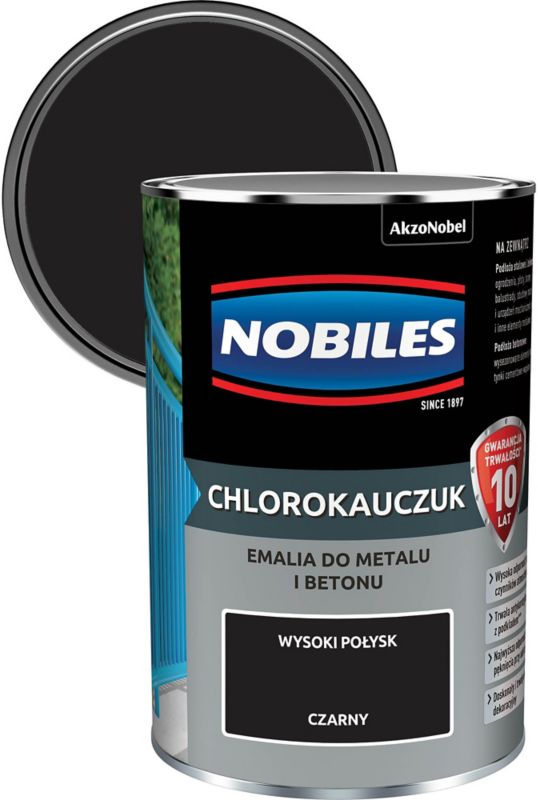 Nobiles klorokautsjuk-emalje til metal og beton sort 0,9 l