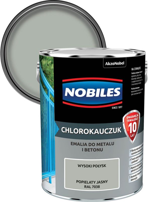 Nobiles klorokaučuk-emalje til metal og beton, lys ask 5 l