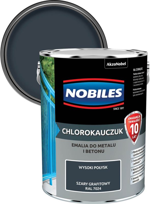 Nobiles klorokaučuk-emalje til metal og beton, grå grafit, 5 l