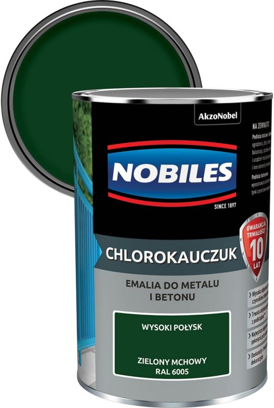 Nobiles chlorokauczuk-emalje til metal og beton i mosgrøn 0,9 l