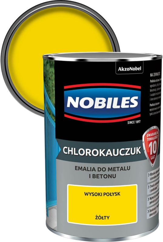 Nobiles klorokautsjuk-emalje til metal og beton gul 0,9 l