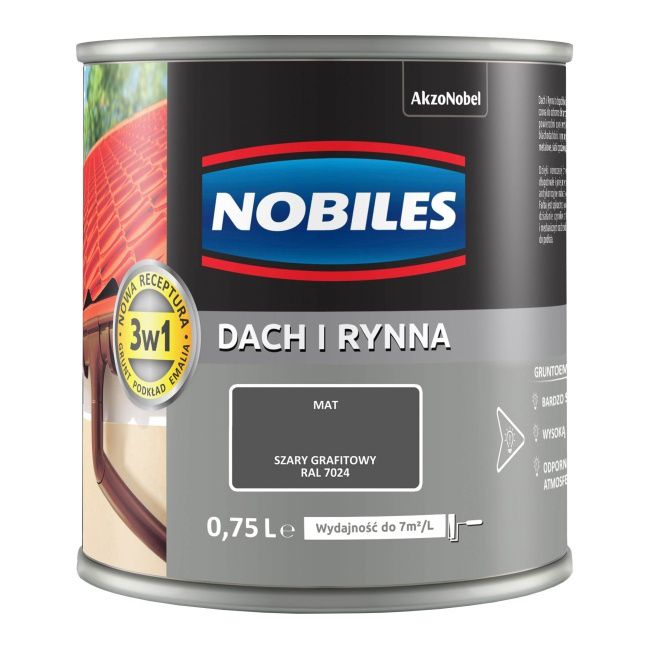 Nobiles tag- og tagrendeemalje grafitgrå 0,75 l