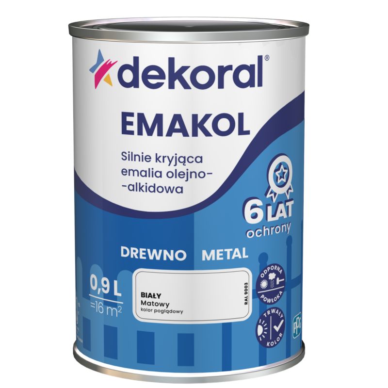 Dekoral Emakol olie-alkydemalje til træ og metal hvid mat 0,9 l