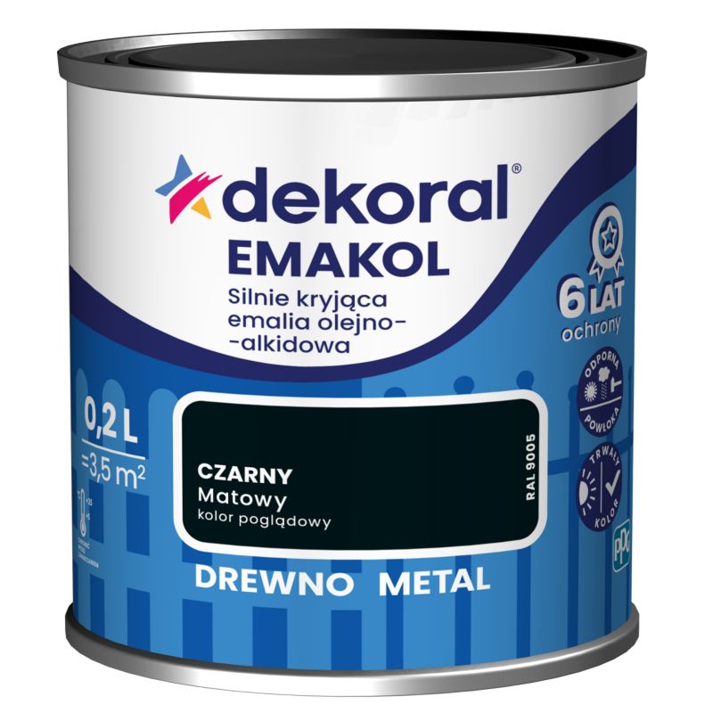 Dekoral Emakol olie-alkydemalje til træ og metal mat sort 0,2 l