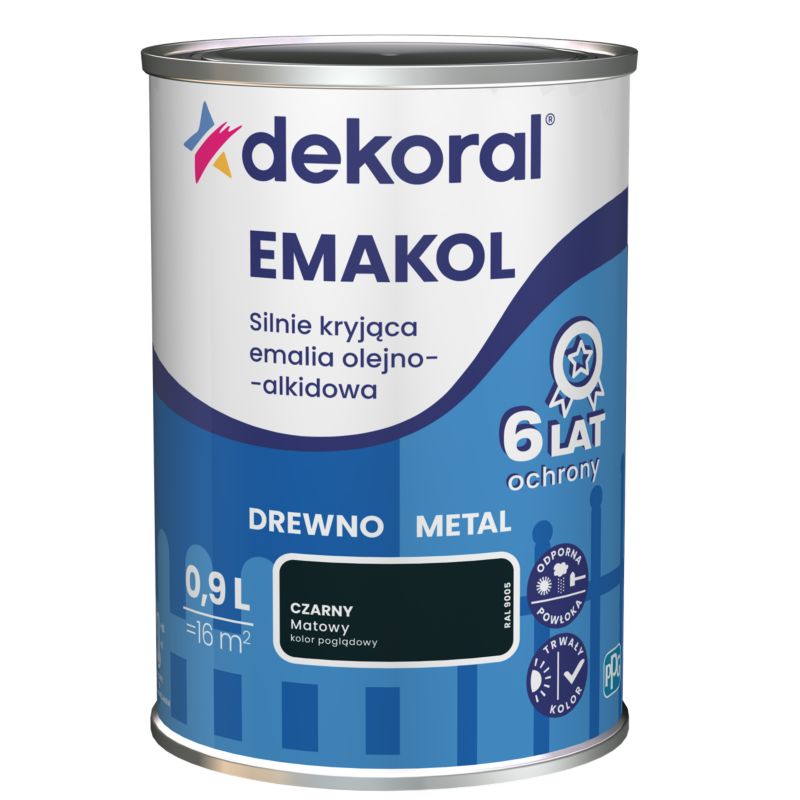 Dekoral Emakol olie-alkyd emalje til træ og metal mat sort 0,9 l