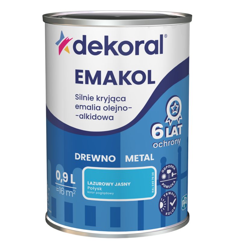 Dekoral Emakol olie-alkydemalje til træ og metal i lys azurblå, 0,9 l