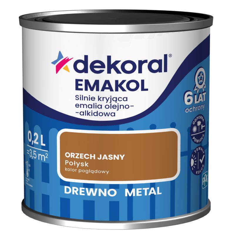 Dekoral Emakol olie-alkyd emalje til træ og metal, lys valnød, 0,2 l