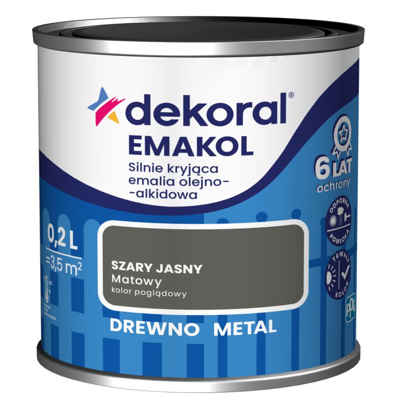 Dekoral Emakol olie-alkyd emalje til træ og metal, lys grå mat, 0,2 l