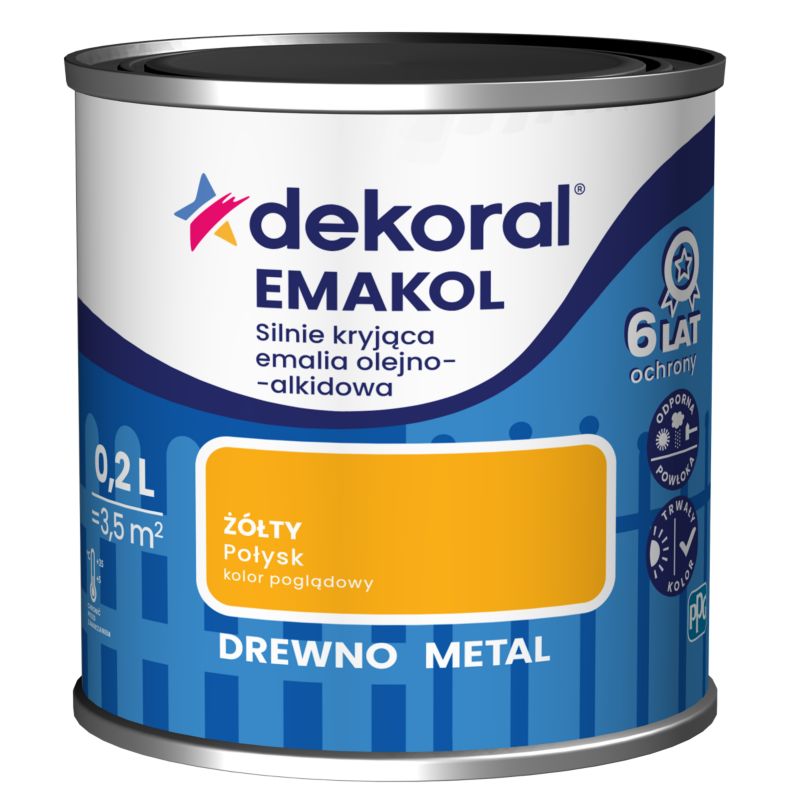 Dekoral Emakol olie-alkyd emalje til træ og metal gul 0,2 l
