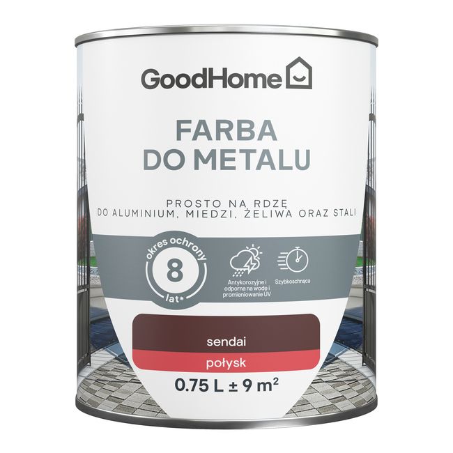 GoodHome antikorrosionsmaling i blank mørkerød 0,75 l