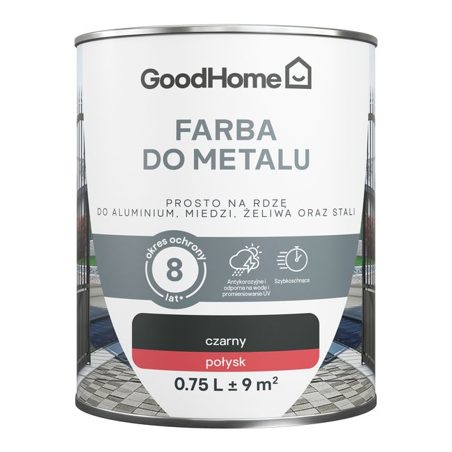 GoodHome antikorrosionsmaling i blank sort, 0,75 l