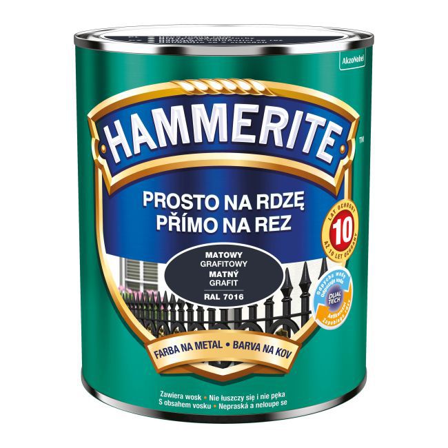 Hammerite mat‑sort grafitmetal maling 0,7 l