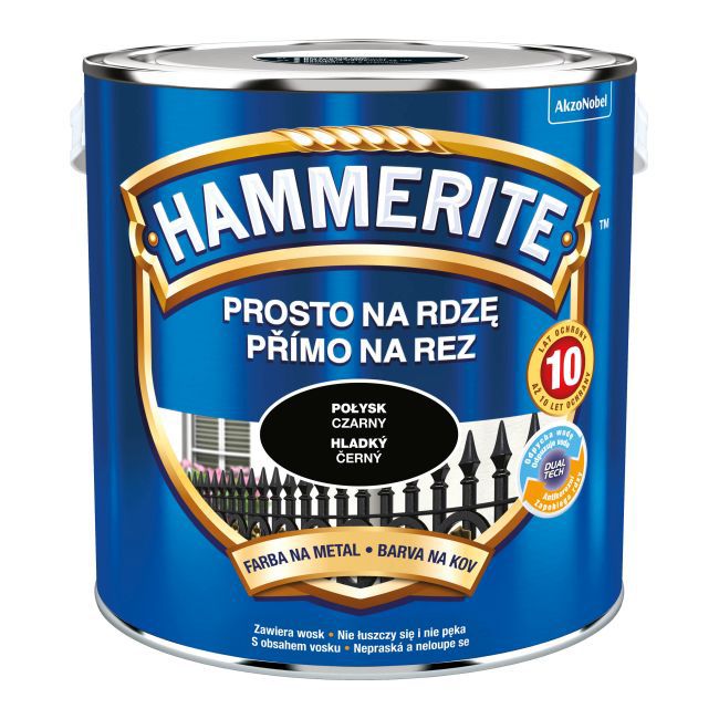 Hammerite metalmaling direkte på rust, blank sort, 2,5 l