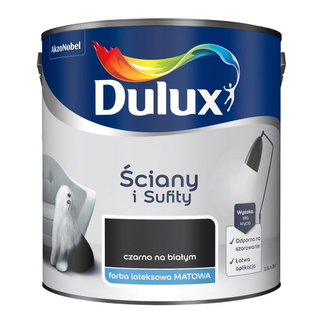 Dulux vægmaling og loftmaling sort på hvid 2,5 l