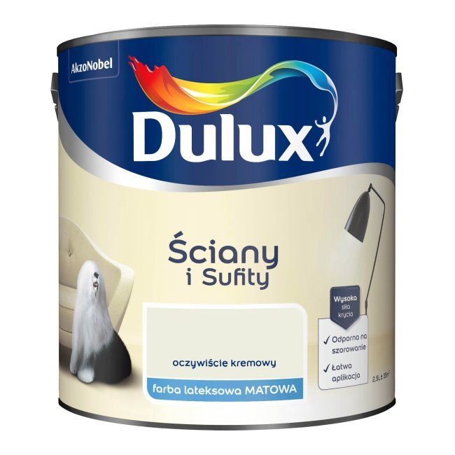Dulux vægmaling og loftmaling i farven naturlig creme 2,5 l