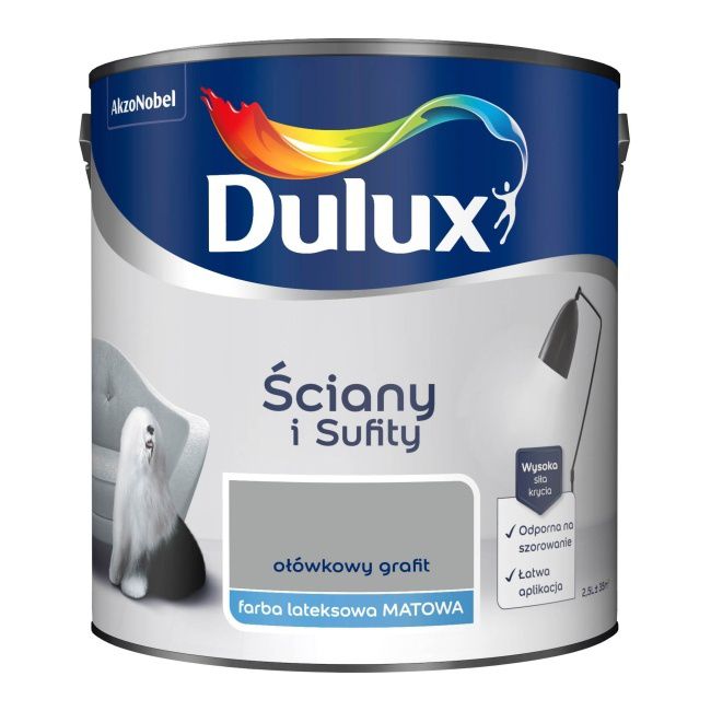Dulux vægmaling og loftmaling i blyantsgrafit, 2,5 l