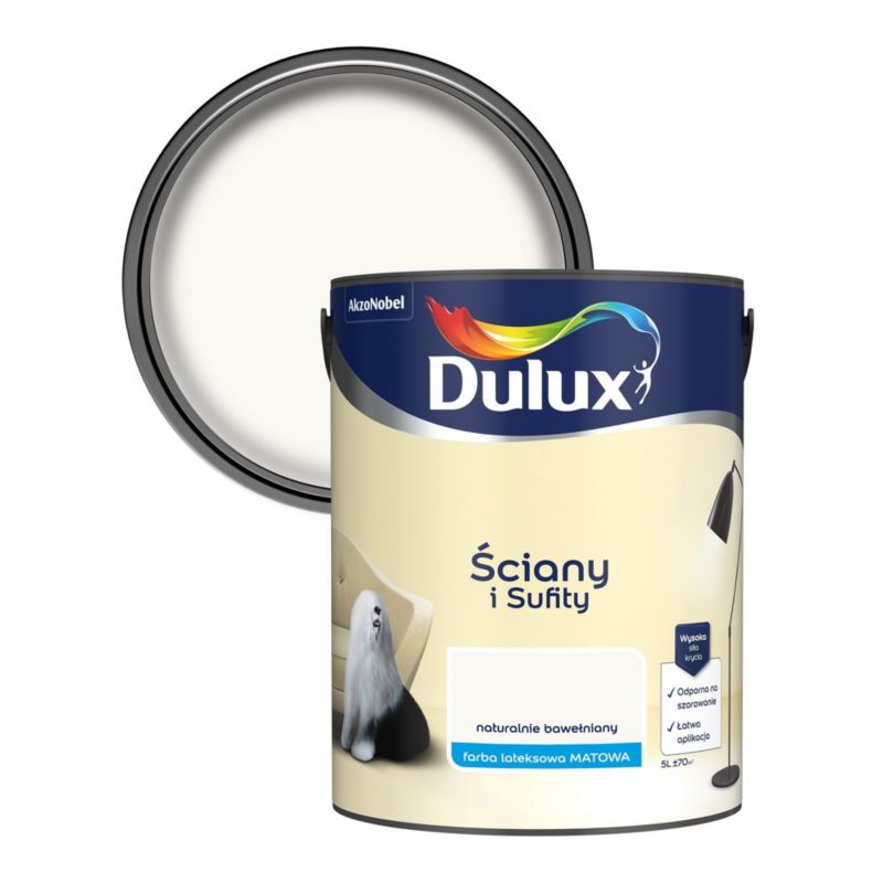 Dulux pletresistent maling til vægge og lofter i naturlig bomuld 5 l