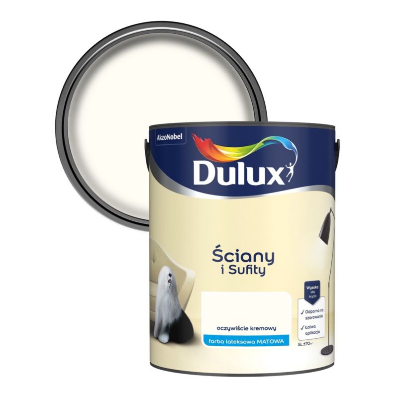 Dulux pletresistent maling til vægge og lofter, selvfølgelig kremet, 5 l