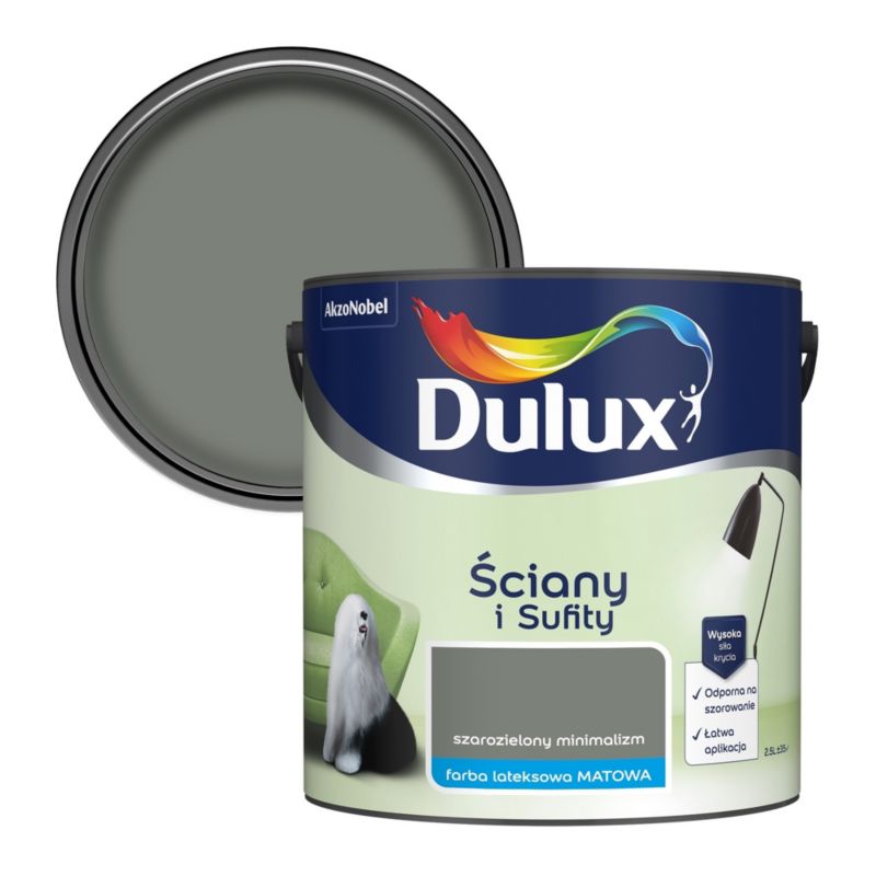 Dulux væg- og loftmaling i farven grågrøn minimalisme, 2,5 l