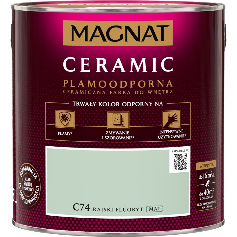 Magnat Ceramic C74 plamemodstandsdygtig maling i farven paradisisk fluorit 2,5 l