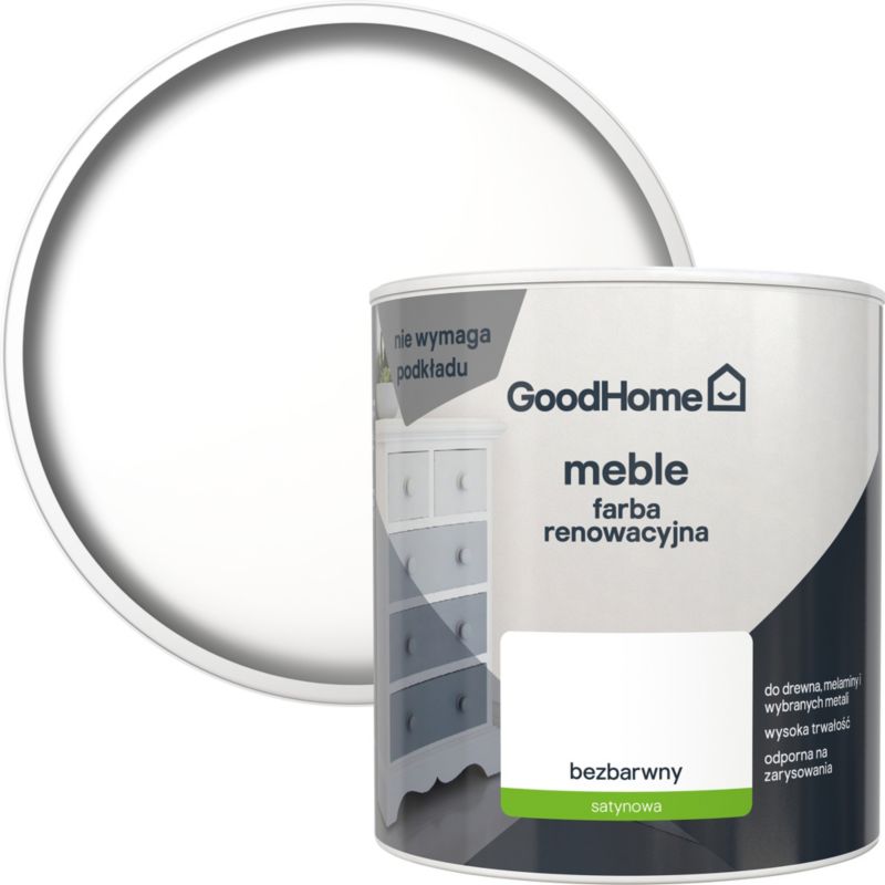 GoodHome Reno renoveringsmaling til møbler, klar satin, 0,5 l