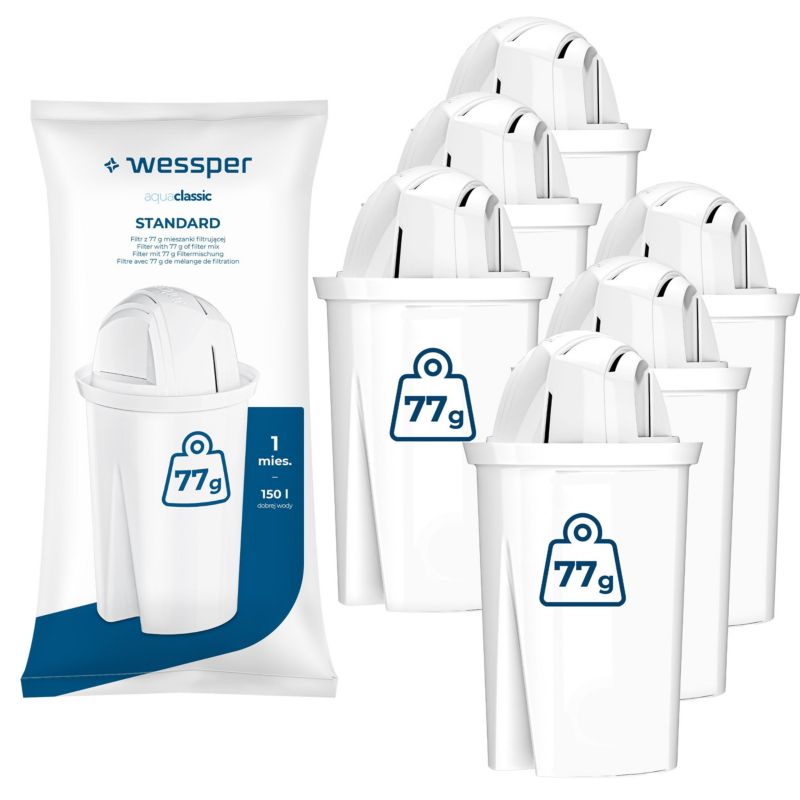 Wessper AquaClassic vandfilter, 6 stk. filterpatroner – erstatning til Brita, Dafi og Aquaphor