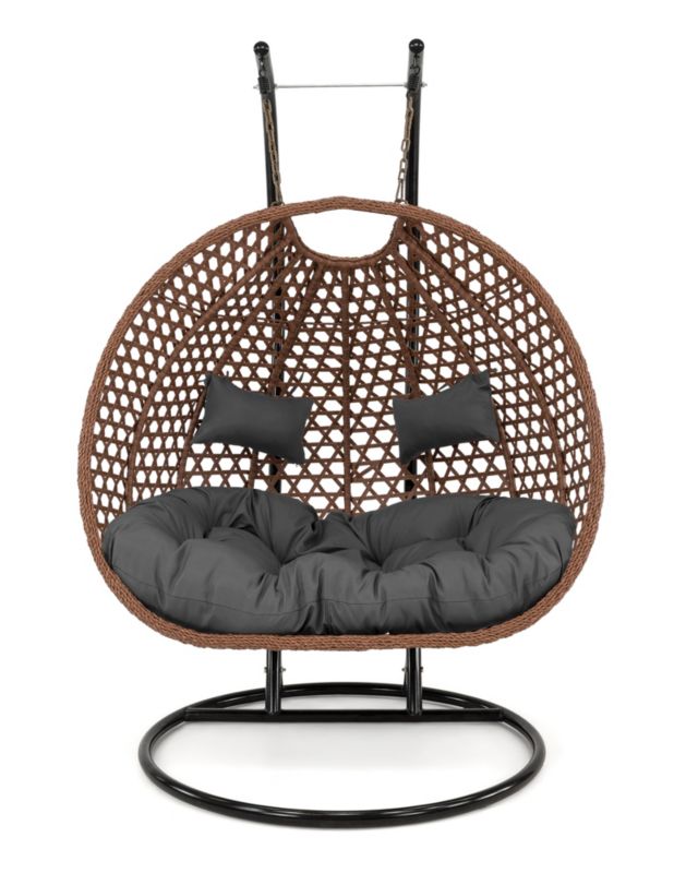 Dobbelt hængestol til have MebleMWM XXL SC-N2 brun med grå puder 1 stk.