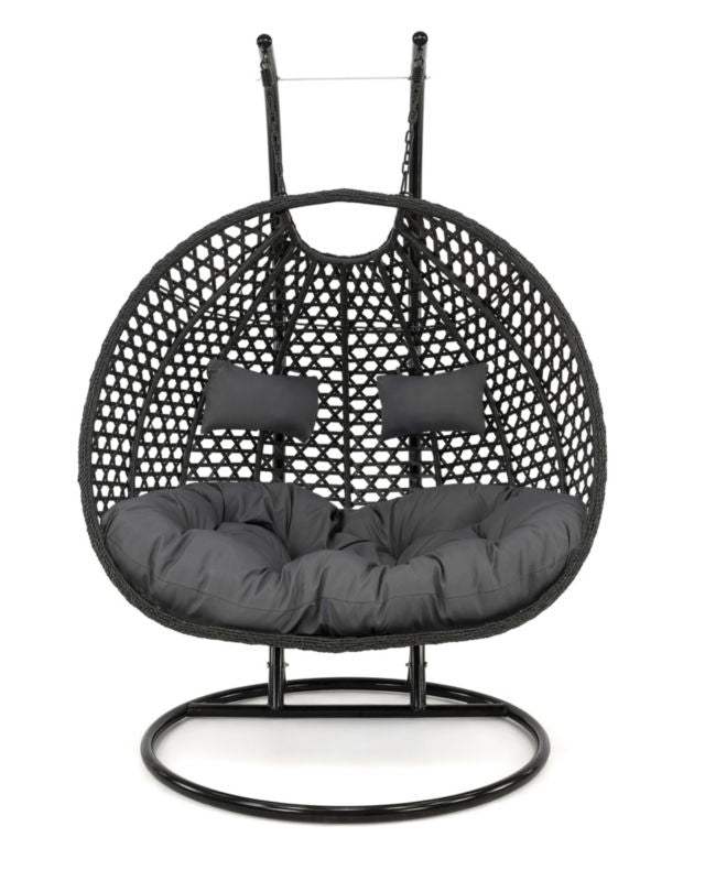 Dobbelt hængestol til have MebleMWM XXL SC-N2 sort med grå puder, 1 stk.