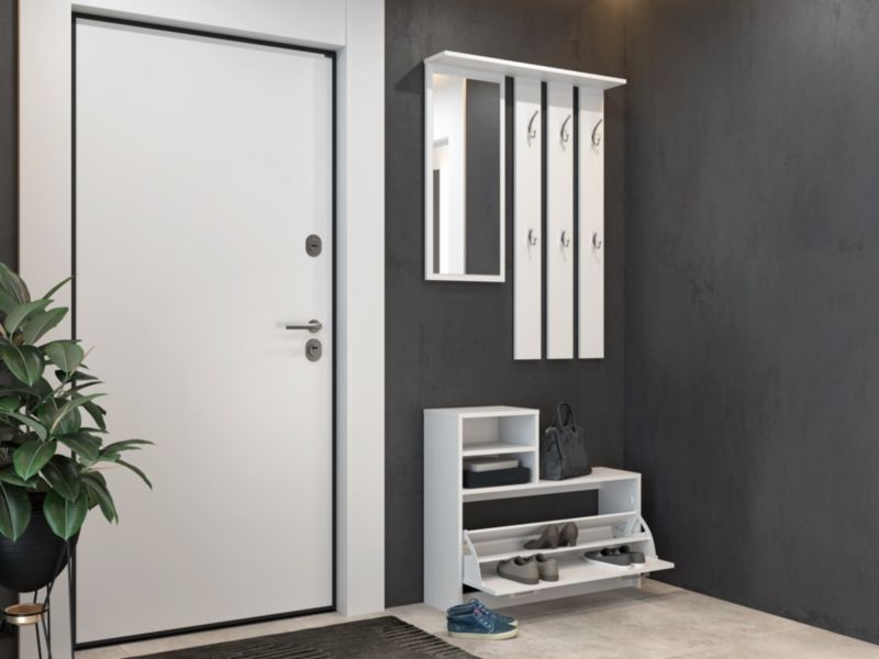 Topeshop Vera garderobe med bøjler, spejl og skoskab - hvid 24x85x180 cm, 1 stk.