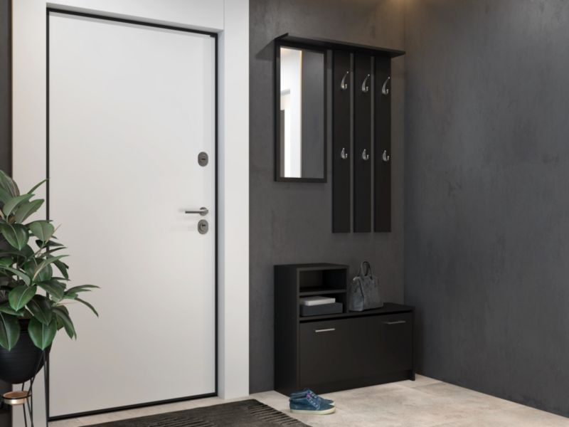 Topeshop Vera garderobe med bøjle, spejl og skoskab - sort 24 x 85 x 180 cm, 1 stk.