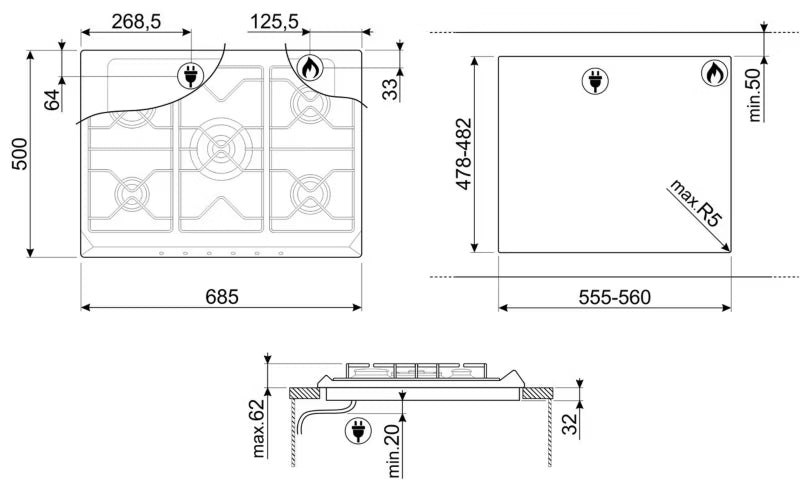 Gaskogeplade SRV876POGH 68,5x50 cm 5 Blus