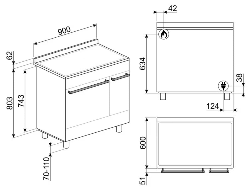 Gaskomfur C92GMX2 90 cm Rustfrit Stål