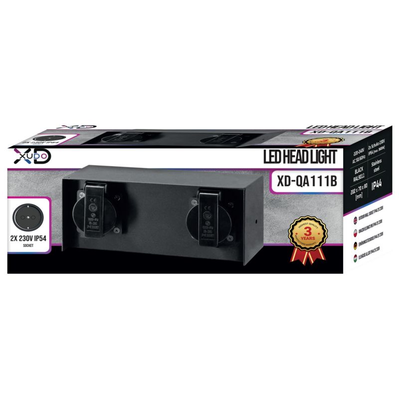 Udendørs XUDO-stikdåse IP44 2x230V Sort 1 stk.