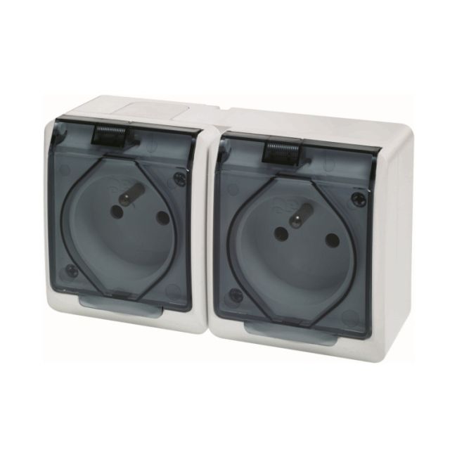 Dobbelt udendørs stikkontakt Elektro-Plast Hermes 3221 med jordforbindelse i røgfarvet finish