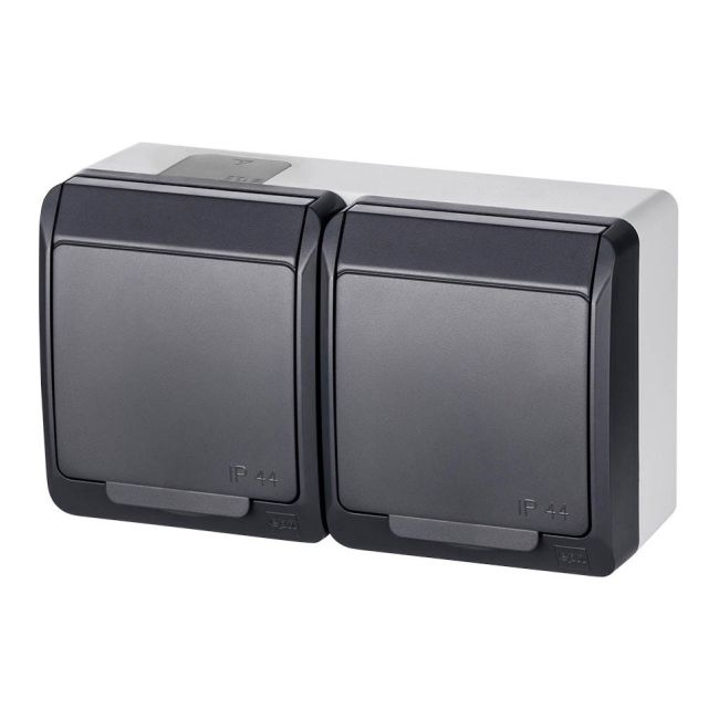 Dobbel stikkontakt Elektro-Plast Hermes overflademonteret med jord, antracit