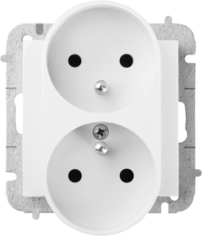 Dobbelt indbygningsstik Elektro-Plast Vestra med jord, modulær, hvid