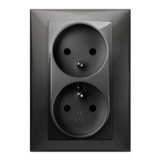 Dobbel stikkontakt Elektro-Plast Vestra med jord, monolit sort