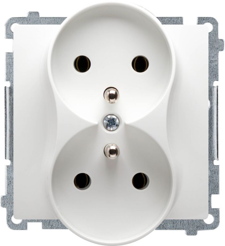 Dobbelt indbygget kontakt Simon Basic med jordforbindelse i hvid